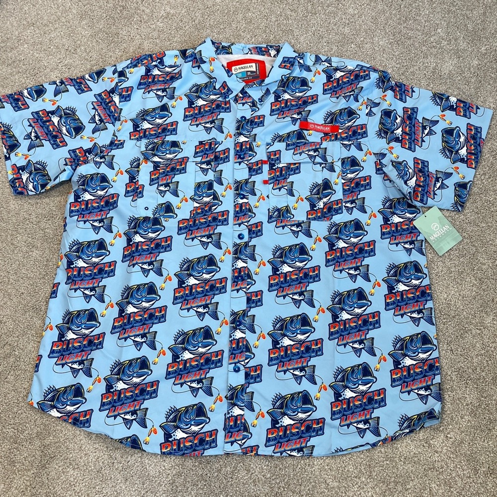 Busch Beer Shirt Men's 3XL Vented Fishing Relaxed Fit Short Sleeve Outdoor Bass